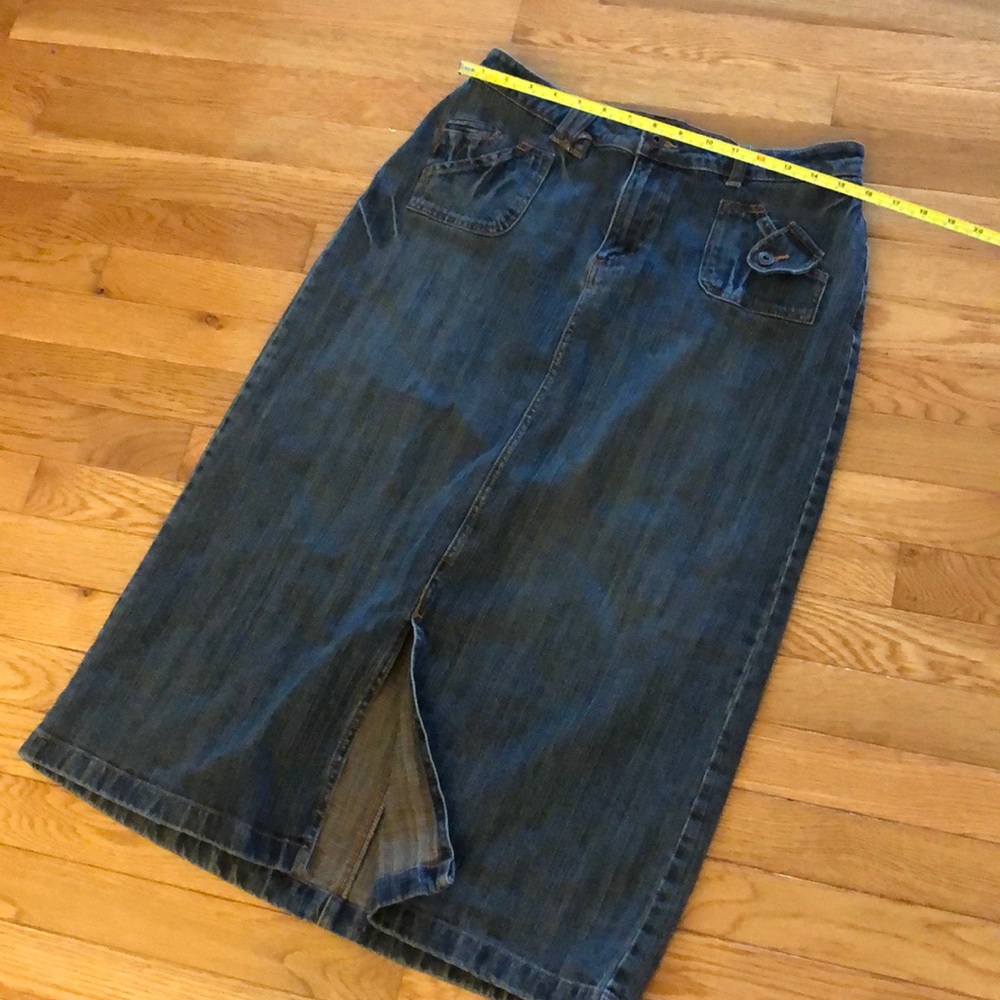 Riders long denim skirt w/front slit